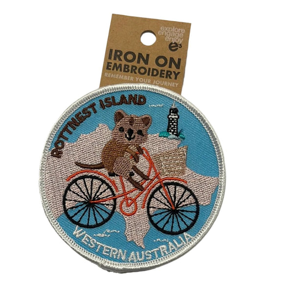 Quokka Bike Circle Embroidery Iron on Patch