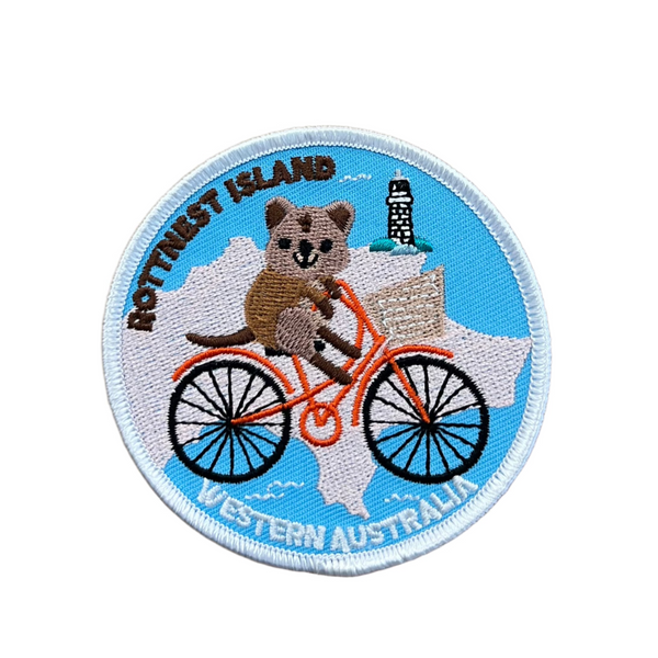 Quokka Bike Circle Embroidery Iron on Patch